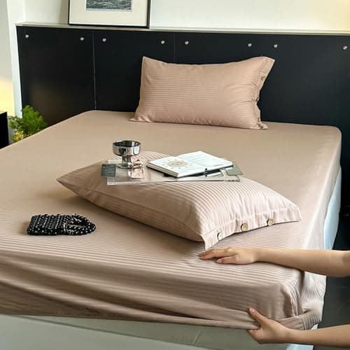 Light Green Thin Stripe 59"x79" Long Staple Cotton Queen 3 Piece Sheet Set