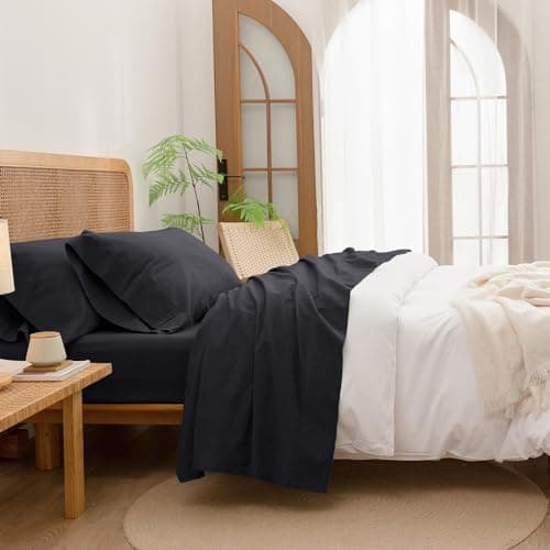 BESTOUCH Solid Linen Grey Queen Sheet Set 100% Washed Cotton