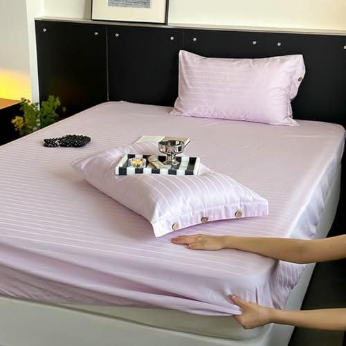 Light Green Thin Stripe 59"x79" Long Staple Cotton Queen 3 Piece Sheet Set