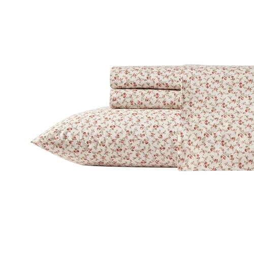 Laura Ashley Full Sheets, Cotton Percale Pink Bedding Set