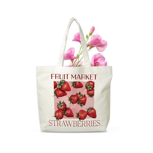 Strawberries Canvas Tote Bag for Women, Gifts for Friends & Family