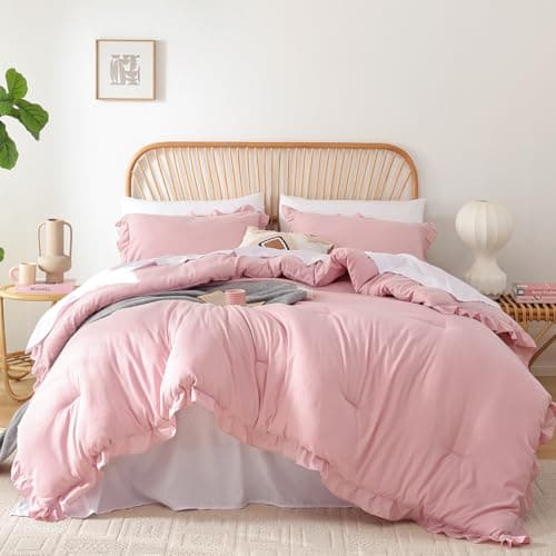 JANZAA Queen Oatmeal Comforter Set & Pillowcases - Soft Fluffy, All Season