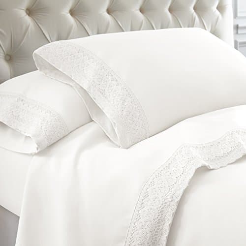 Modern Threads Soft Microfiber Crochet Lace Sheets - White/Blush Queen
