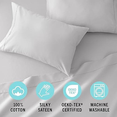 Martha Stewart 100% Cotton Twin Sheet Set, Gray