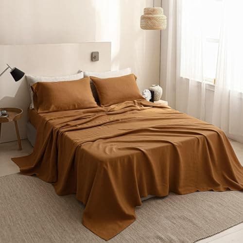 Simple&Opulence 100% Natural Linen Twin Sheets Set, 3 Pcs Breathable & Durable