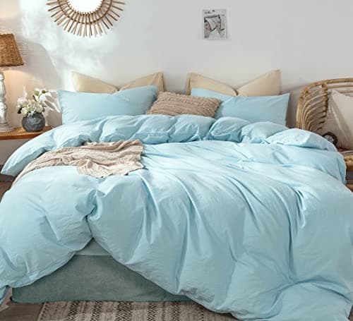 MooMee Bedding Duvet Cover Set in Brown, Queen Size 100% Washed Cotton Linen Like Textured Breathable and Durable Soft Comfy