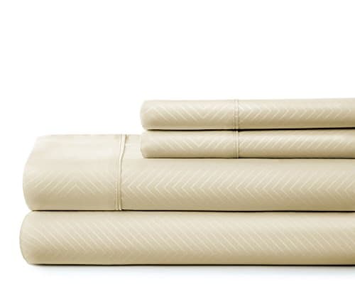 Simply Soft 4 Piece Chevron Pattern Sheet Set, Cream Queen Size