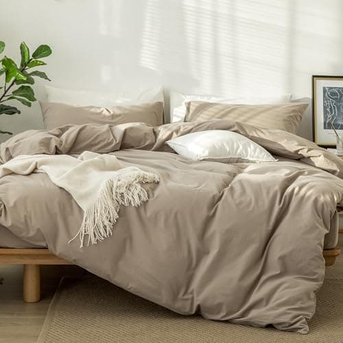 MooMee Queen Duvet Cover Set, Tannish Linen Grey, Breathable & Soft