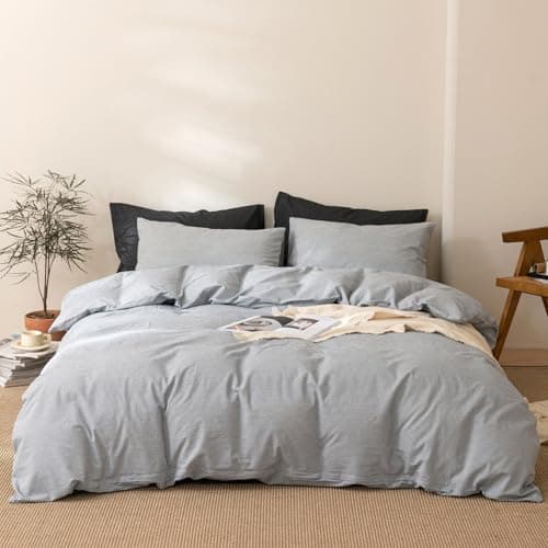 VM VOUGEMARKET Queen Blue Striped Duvet Cover & Pillowcases Set