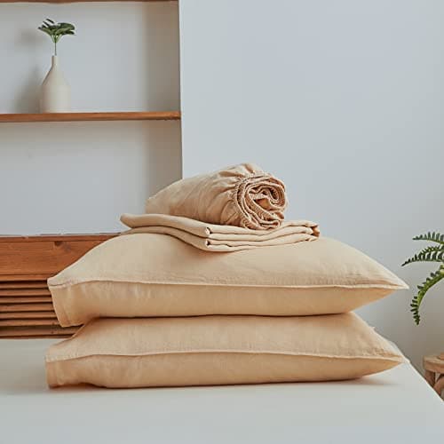 Simple&Opulence Belgian Linen Sheet Set - 4 Pieces (King Size, Linen/Beige)
