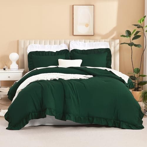 Litanika Queen Beige Ruffle Comforter Set, 3 Pieces, Fluffy Bedding