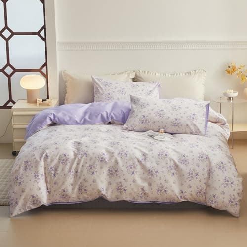 VM VOGUEMARKET Gold Green Flower Percale cotton Duvet Cover with Zipper Closure