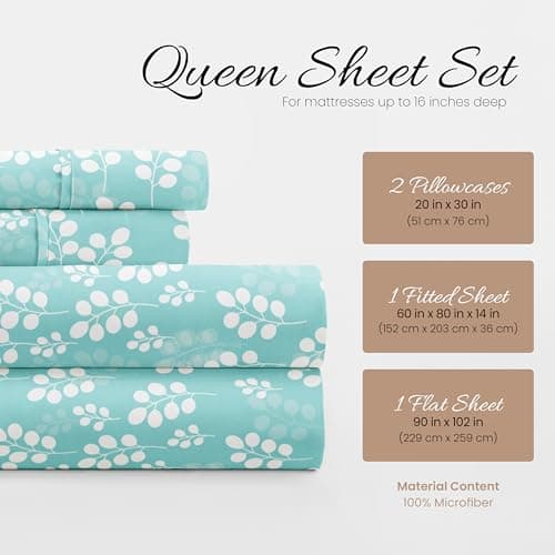 Ultra-Soft & Cooling Queen Bed Sheet Set - Pale Blue Wheatfield