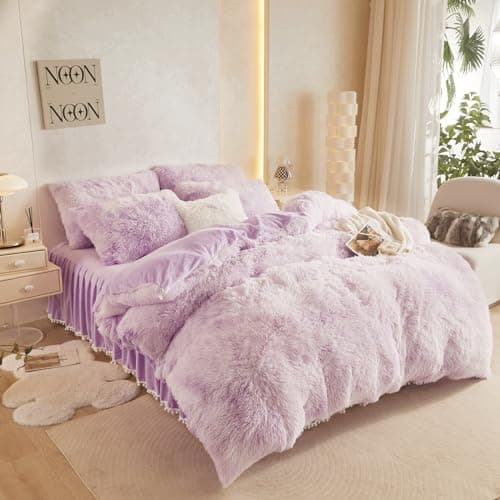 Tie Dye Purple Faux Fur Comforter Set - Queen, 3 Pieces