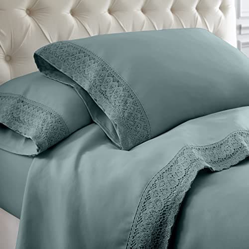 Modern Threads Soft Microfiber Crochet Lace Sheets - White/Blush Queen