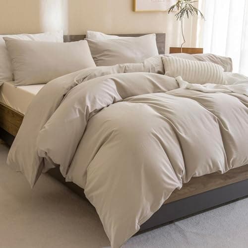 Cotton Comforter Set Queen, Linen Like Textured Bedding for Queen Size Bed 3 Pieces