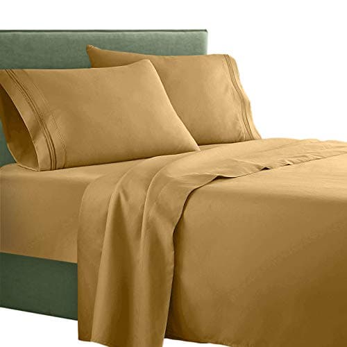 Clara Clark Supreme 1500 Thread Count 4PC Bed Sheet Set - Queen, Camel Gold