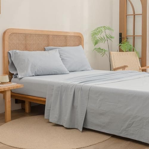 BESTOUCH Cornflower Blue King 4 Pcs Washed Cotton Linen Feel Sheet Set