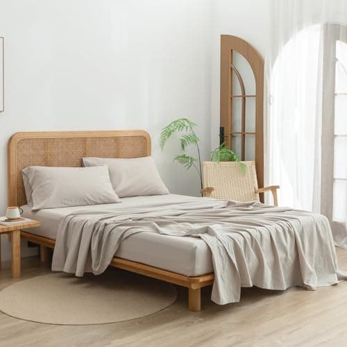 BESTOUCH Solid Linen Grey Queen Sheet Set 100% Washed Cotton