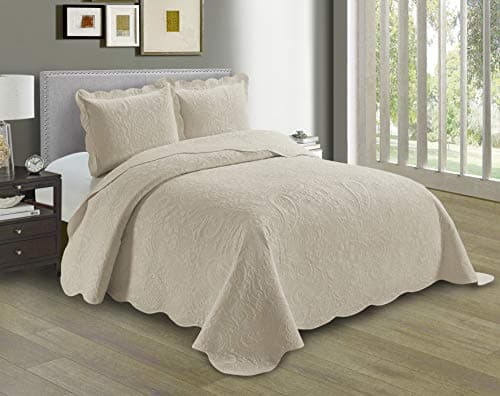 Oversized Beige Linen Plus Embossed Coverlet Bedspread Full/Queen New #Dana