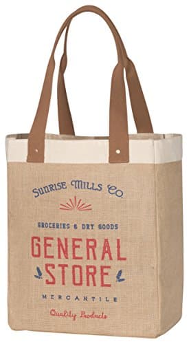 Burlap Market Tote: Goods and Provisions - 17 tall x 13.5 wide x 8.8 deep