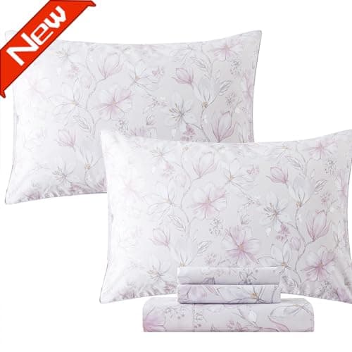 Queen Percale Cotton Sheets Set, Luxury Vintage Roses Floral, Deep Pocket Fitted, Super Soft & Breathable, 4pcs