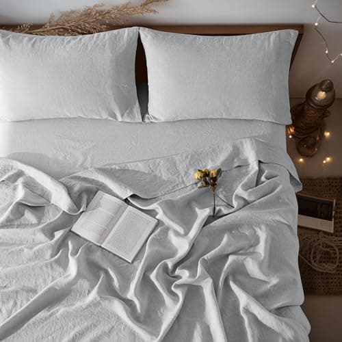 100% Linen King Size Bed Sheet Set - Solid White Color