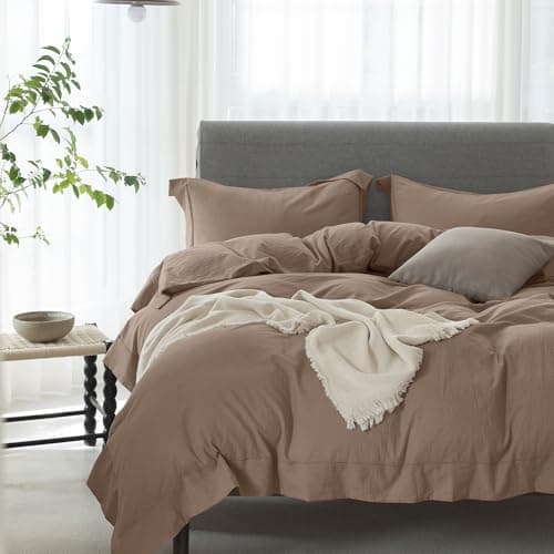 100% Washed Cotton Linen Like King Duvet Cover Set - Ultra Soft & Breathable, 3 Pieces (Off White)