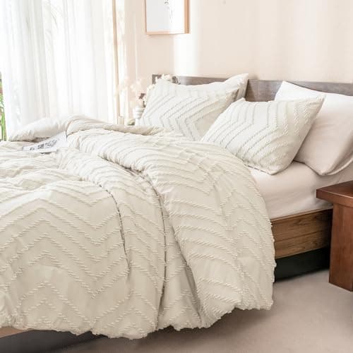 Andency Queen Beige Comforter Set Boho Cream Tufted Bedding 3 Pieces