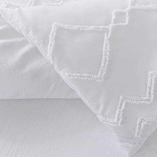 Andency Queen Boho Tufted Comforter Set, Khaki (90x90In Comforter & 2 Pillowcases)