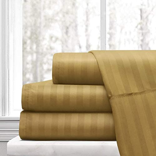 Authentic 1500 Thread Count Egyptian Cotton 4-PC Sheet Set (Queen, Beige Stripe)