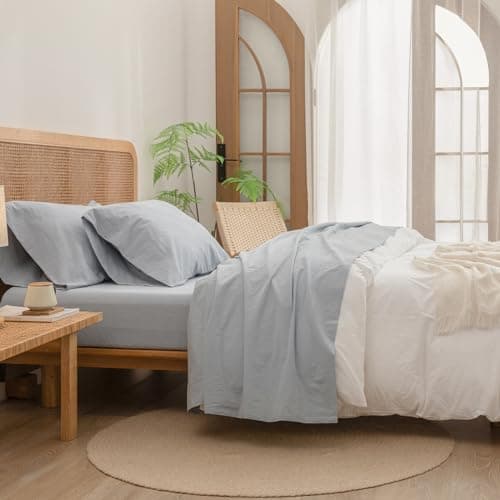 BESTOUCH Solid Linen Grey Queen Sheet Set 100% Washed Cotton
