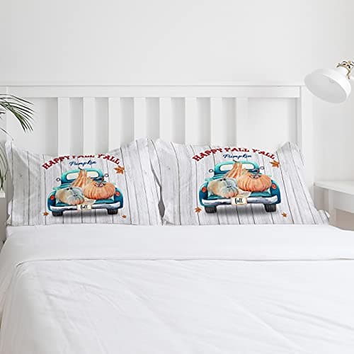 Pumpkin Market Quilted Bedding Set for Kids Full Size Top Sheet Rustic Autumn
