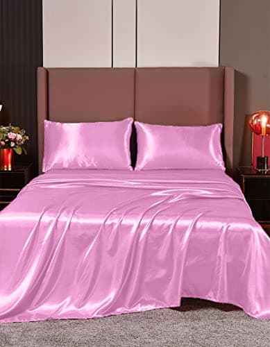 Hotel Quality Lilac Silk Satin Sheet Set | Cal King | Fitted & Flat Sheets | Pillowcases | Silky Soft