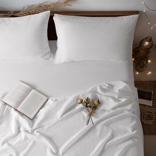 100% Linen King Size Bed Sheet Set - Solid White Color