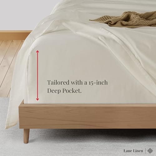 Lane Linen 100% Cotton Full Size Sateen Sheets Set - 600 Thread Count Ivory