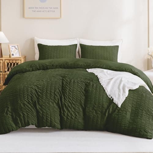Litanika Queen Khaki Seersucker Comforter Set (90x90In Comforter & 2 Pillowcases)