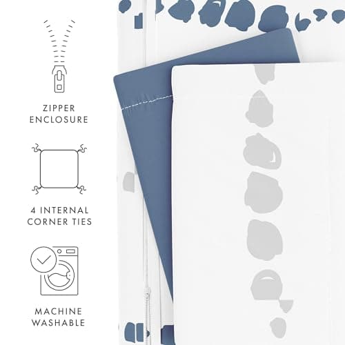 Luxurious Navy Linen Queen Duvet Cover Set - Hotel-Like Comfort & Softness, Dreamy Bedroom Prints & Colors