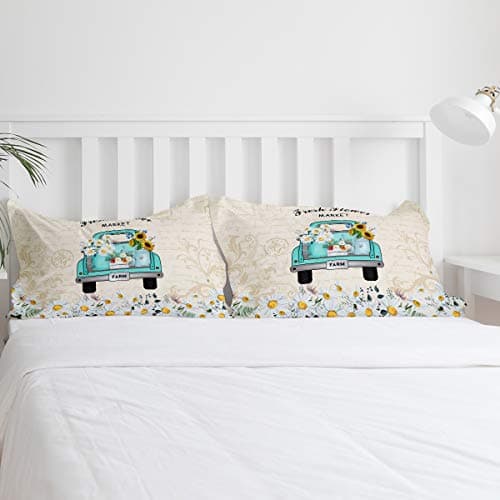 Flower Market Retro Truck Daisies Full Duvet Cover Set