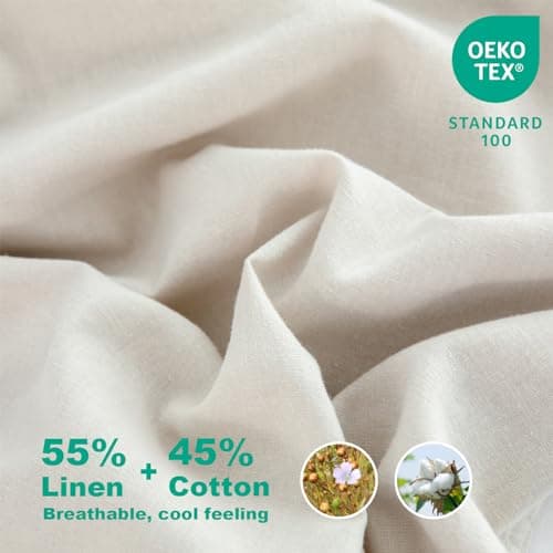 Breathable Cotton Linen King Bed Sheets, 4 Piece Set