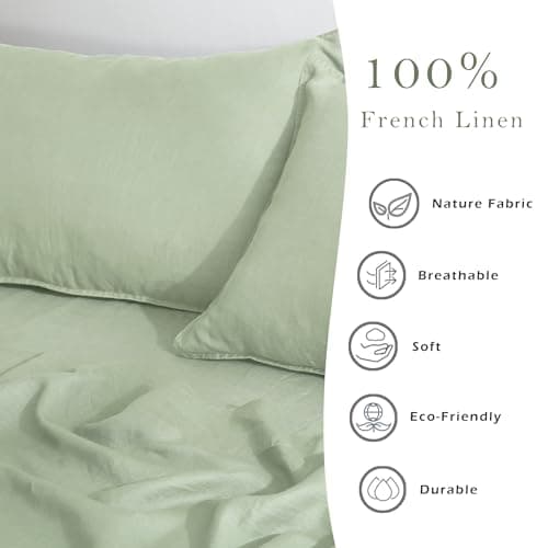 Set of 2 Sage Linen Pillow Cases - 20x26 Inch Standard Size
