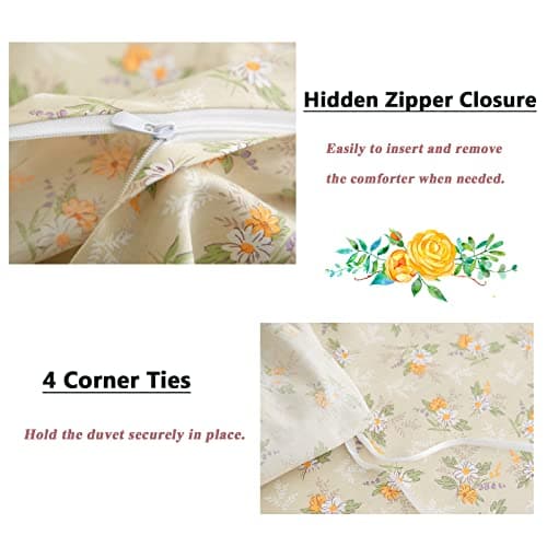 Yellow Floral Duvet Cover Set King - 3 Pieces