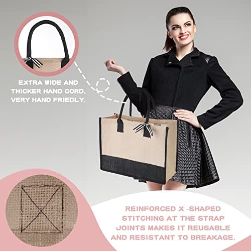 12-Piece Jute Tote Bag Set for Women with HandlesLarge Reusable Gift Bags