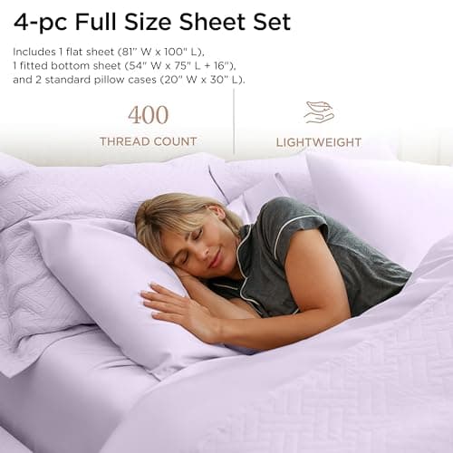 100% Certified Egyptian Cotton Full Size Sheet Set | Lilac | 16" Deep Pocket