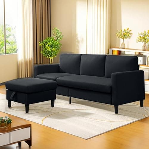 ijuicy Dark Grey L Shaped Sectional Sofa with Storage Ottoman