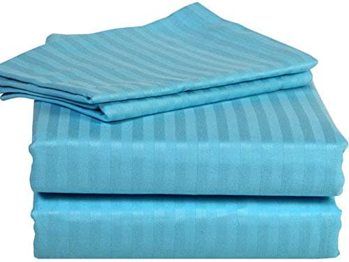 Soft 100% Natural Cotton 550-TC Full Size Sheets (Stripe, Light Blue)