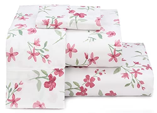 Full Size Brushed Microfiber Sheets Set with Deep Pockets - Pink Memories