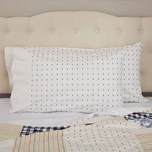 Piper Classics Abigail Ruffled King Pillowcase Set, Soft White with Red Mini Print