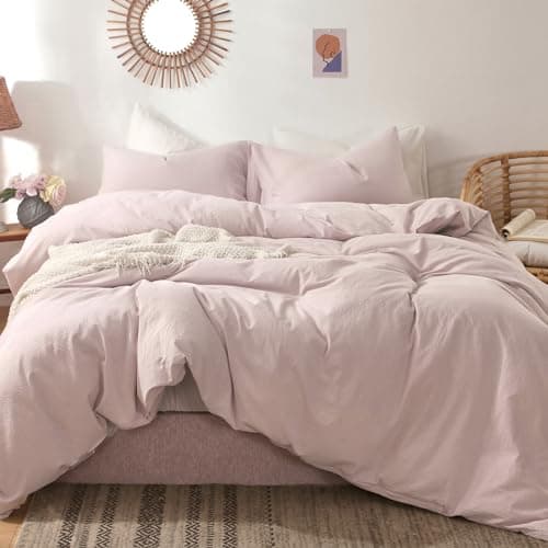 MooMee Bedding Duvet Cover Set in Brown, Queen Size 100% Washed Cotton Linen Like Textured Breathable and Durable Soft Comfy