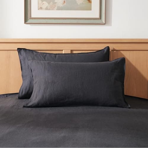 TOSMO Stone Washed 100% Linen Pillowcase Set, Charcoal Grey, 20" x 26"